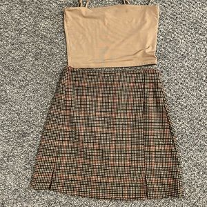 Tan plaid mini skirt